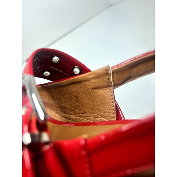 Lunhonk Red Patent Leather Slingback Flat Sandals Womens Studded Buckle Designer - Picture 11 of 11